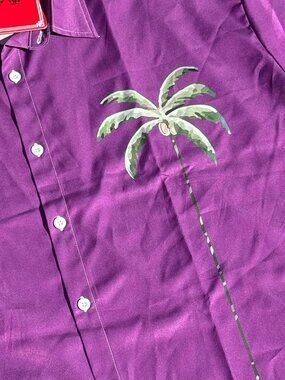 Purple Palm Tree Button Up Shirt 4XL Y2K Coastal Vacation Aesthetic 1061